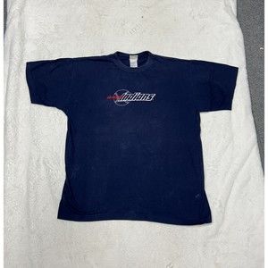 Vtg Cleveland Indians Navy Blue Embroidered T-Shirt Hank Aaron Originals Size L
